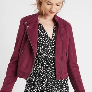 Banana Republic Vegan Suede Maroon Moto Jacket